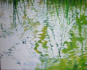 Tropfen im Teich, 30 x 40 cm, 2017,Öl auf Leinwand